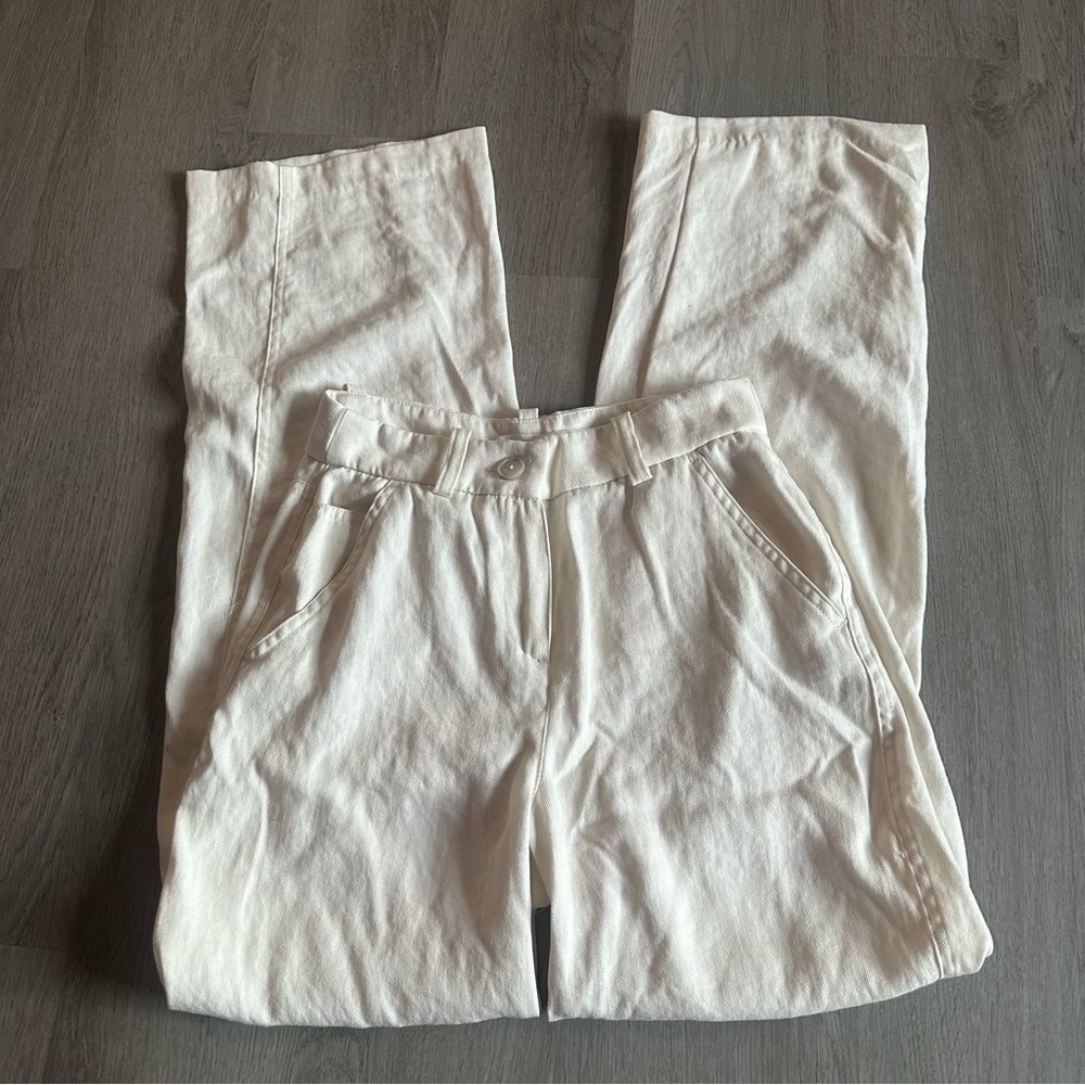H&M cream flowy dress pants trousers